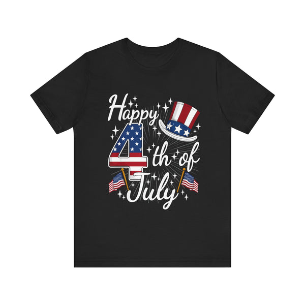 4th of July T-Shirt - "Happy 4th of July" Patriotic USA Independence Day Tee