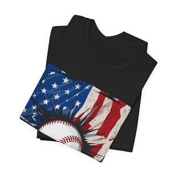 Baseball American Flag 4th of July T‑Shirt