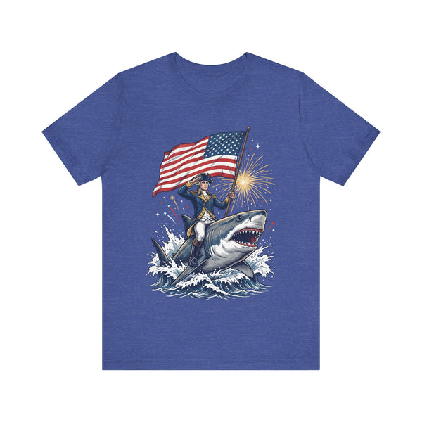 Patriotic George Washington Riding Shark 4th of July T‑Shirt
