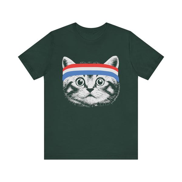 Cat with Red White Blue Headband 4th of July T‑Shirt