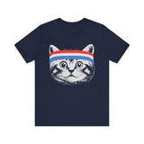 Cat with Red White Blue Headband 4th of July T‑Shirt