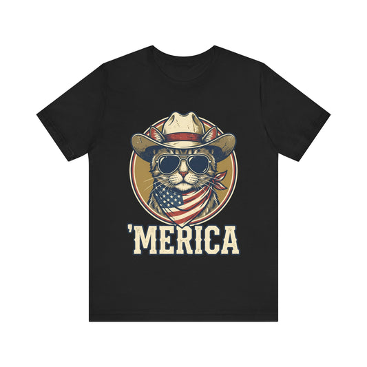 'Merica Cat Cowboy 4th of July T‑Shirt