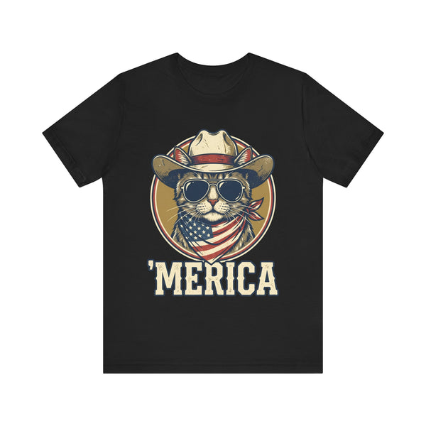 'Merica Cat Cowboy 4th of July T‑Shirt