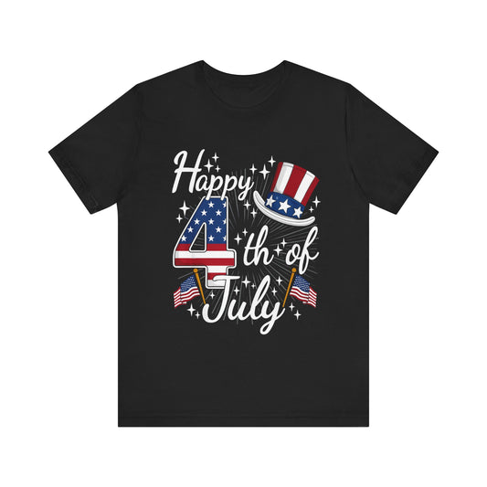4th of July T-Shirt - "Happy 4th of July" Patriotic USA Independence Day Tee