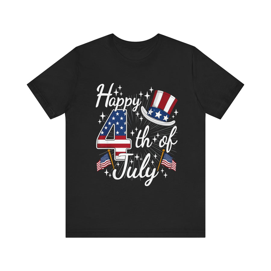 4th of July T-Shirt - "Happy 4th of July" Patriotic USA Independence Day Tee