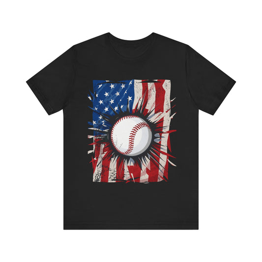Baseball American Flag 4th of July T‑Shirt