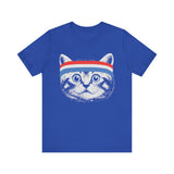 Cat with Red White Blue Headband 4th of July T‑Shirt