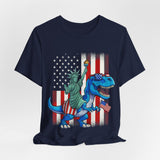 Liberty T-Rex American Flag 4th of July T‑Shirt