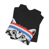Cat with Red White Blue Headband 4th of July T‑Shirt