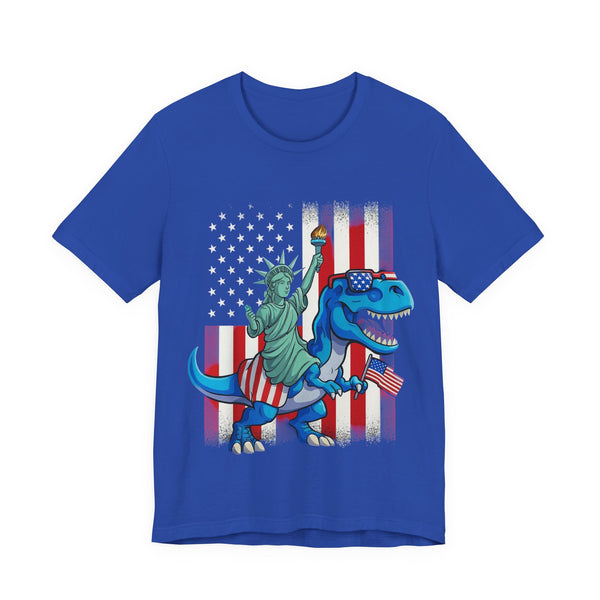 Liberty T-Rex American Flag 4th of July T‑Shirt