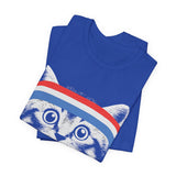 Cat with Red White Blue Headband 4th of July T‑Shirt