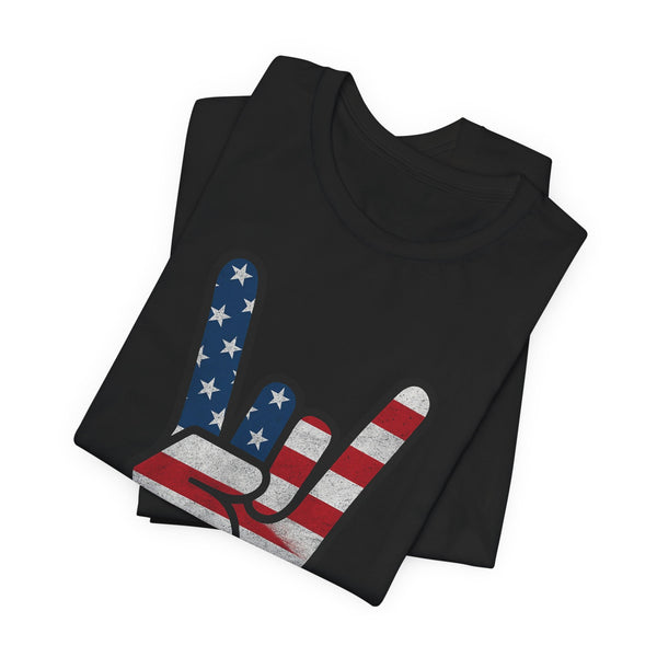 Merica American Flag Rock Hand 4th of July T‑Shirt