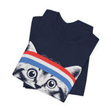 Cat with Red White Blue Headband 4th of July T‑Shirt