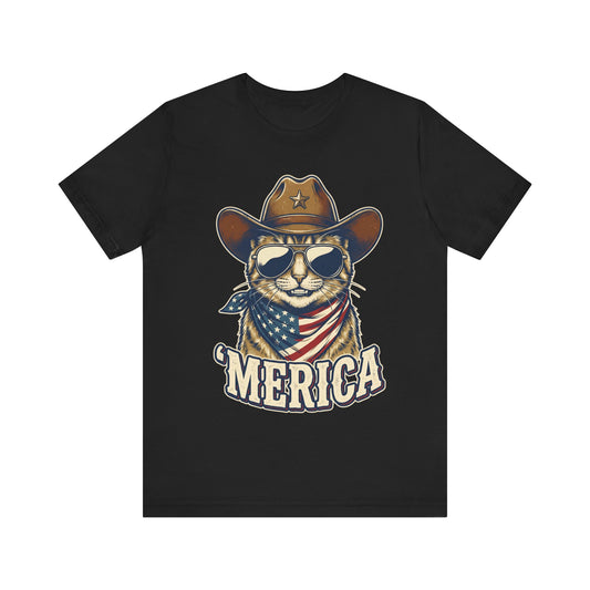 'Merica Cowboy Cat 4th of July T‑Shirt