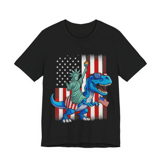 Liberty T-Rex American Flag 4th of July T‑Shirt