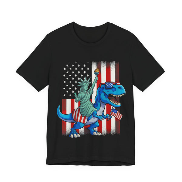 Liberty T-Rex American Flag 4th of July T‑Shirt