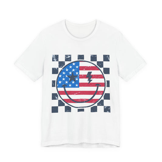 American Flag Smiley 4th of July T‑Shirt