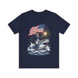 Patriotic George Washington Riding Shark 4th of July T‑Shirt