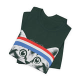 Cat with Red White Blue Headband 4th of July T‑Shirt