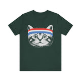 Cat with Red White Blue Headband 4th of July T‑Shirt