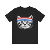 Cat with Red White Blue Headband 4th of July T‑Shirt