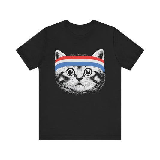 Cat with Red White Blue Headband 4th of July T‑Shirt