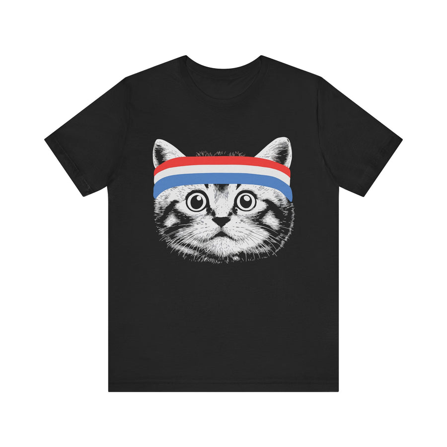 Cat with Red White Blue Headband 4th of July T‑Shirt